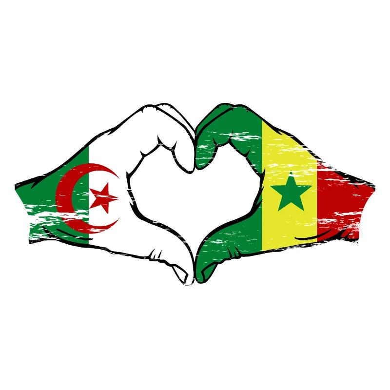 Algérie Sénégal Drapeau Mains Coeur Forme Utilisé