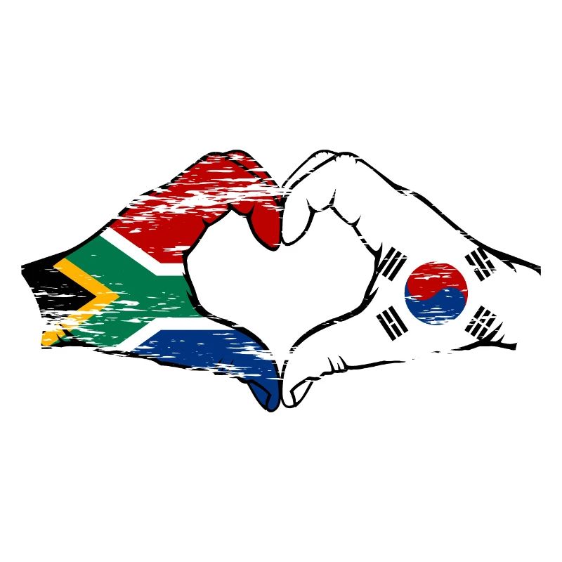 Afrique du Sud Drapeau Corée du Sud Mains Coeur Forme Utilisé