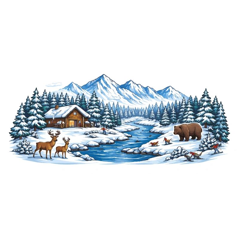 Winter Forest Cabin by the River