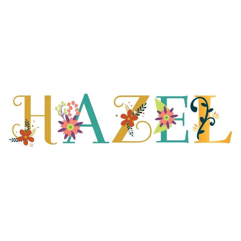 Art du nom HAZEL avec fleurs brodées