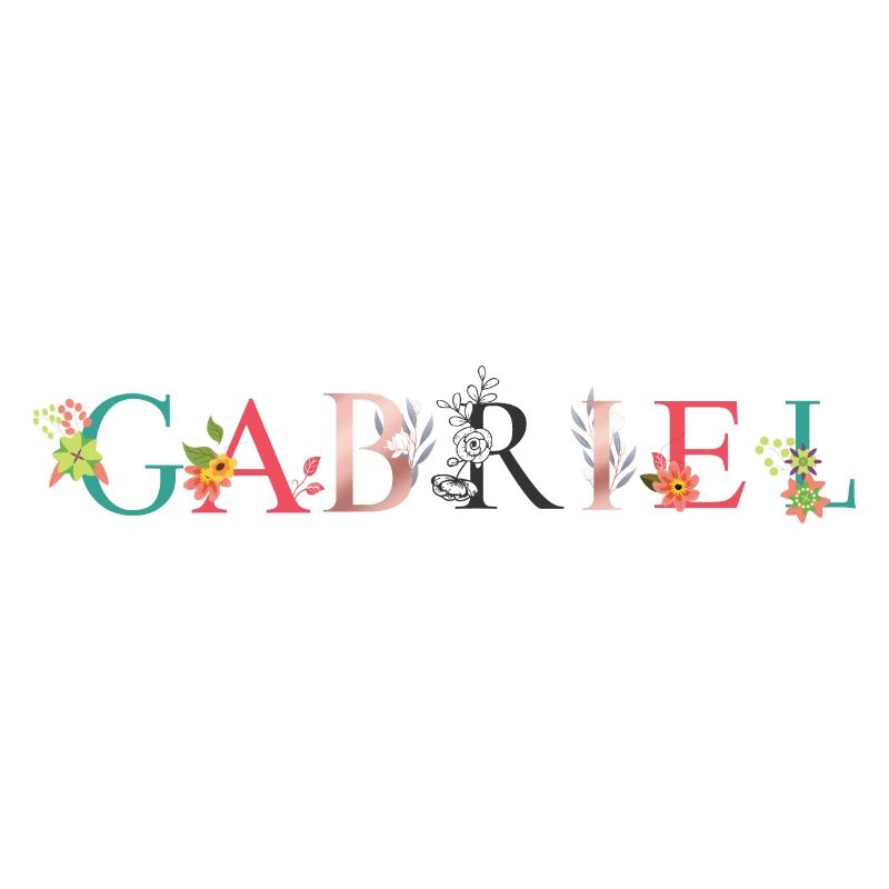 Art du nom GABRIEL avec des fleurs brodées