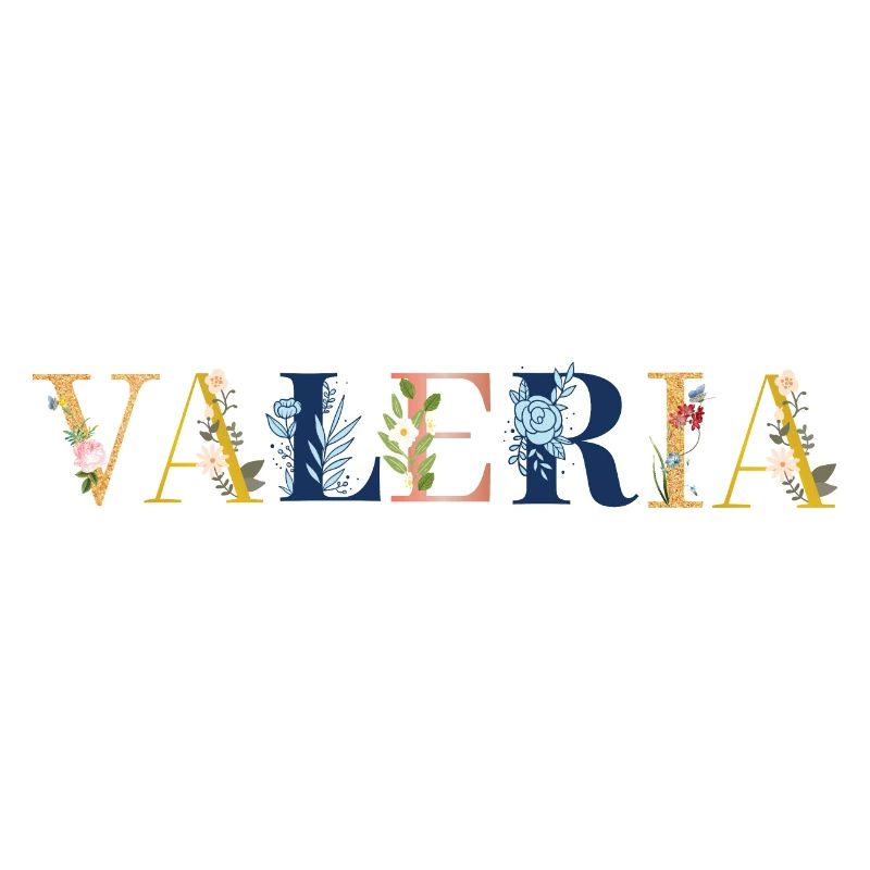 Art du nom VALERIA avec des fleurs brodées