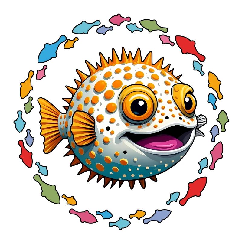 Poisson-globe dans le cercle coloré de poissons