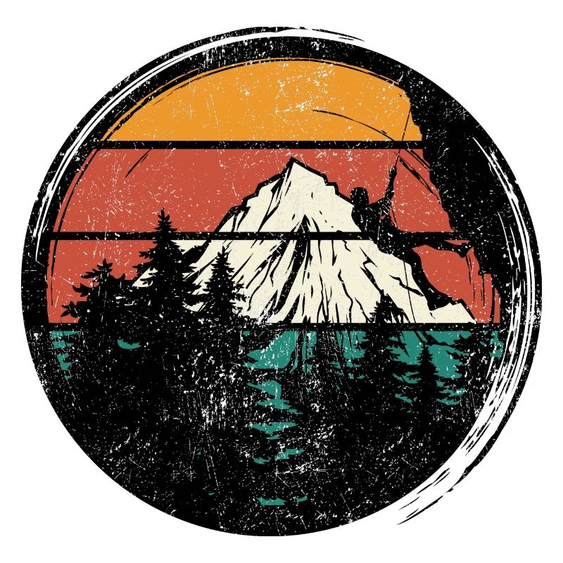 Retro Sunset Mountain Climb