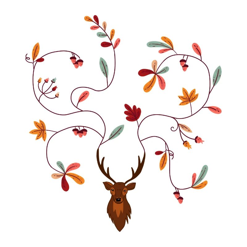 Hirsch im Herbst Geschenkidee Geweih mit Blättern