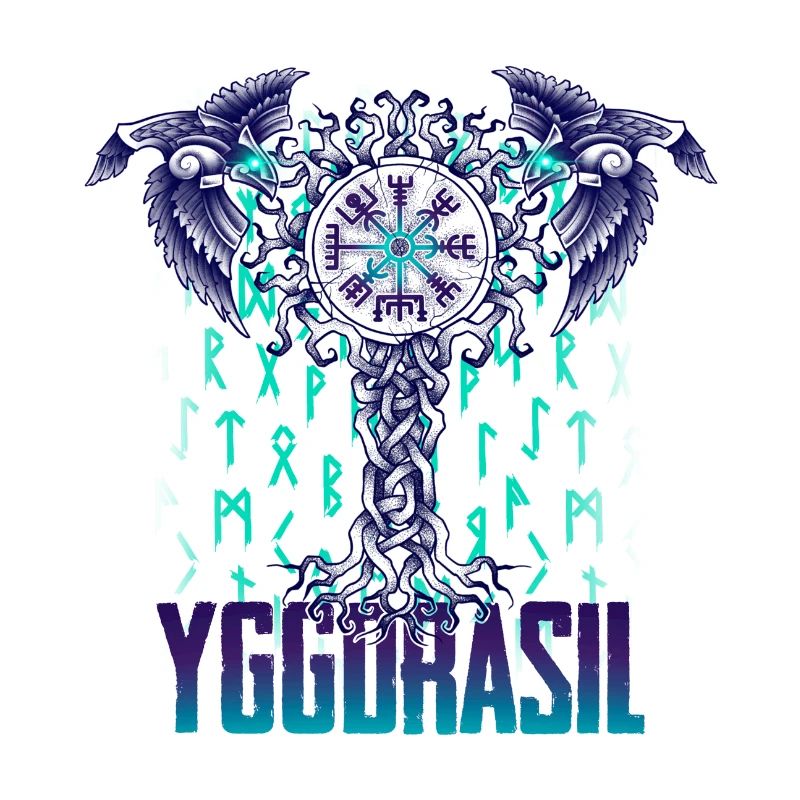 Yggdrasil World Tree and Crows - Hugin & Munin