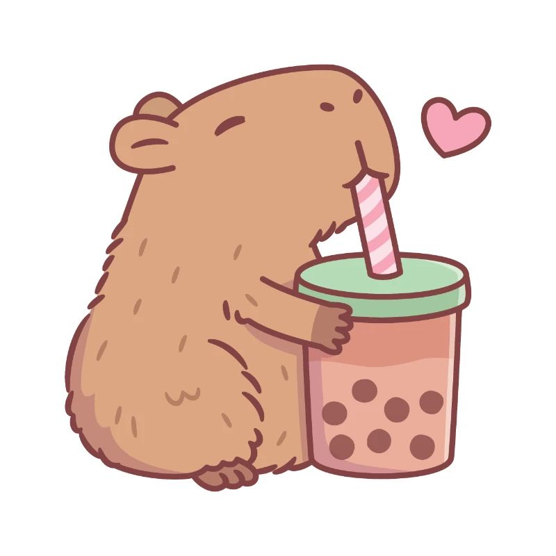 Cute Capybara Loves Bubble Tea