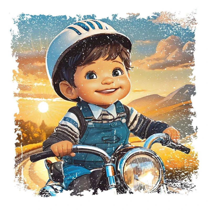 Little boy on old motorcycle
