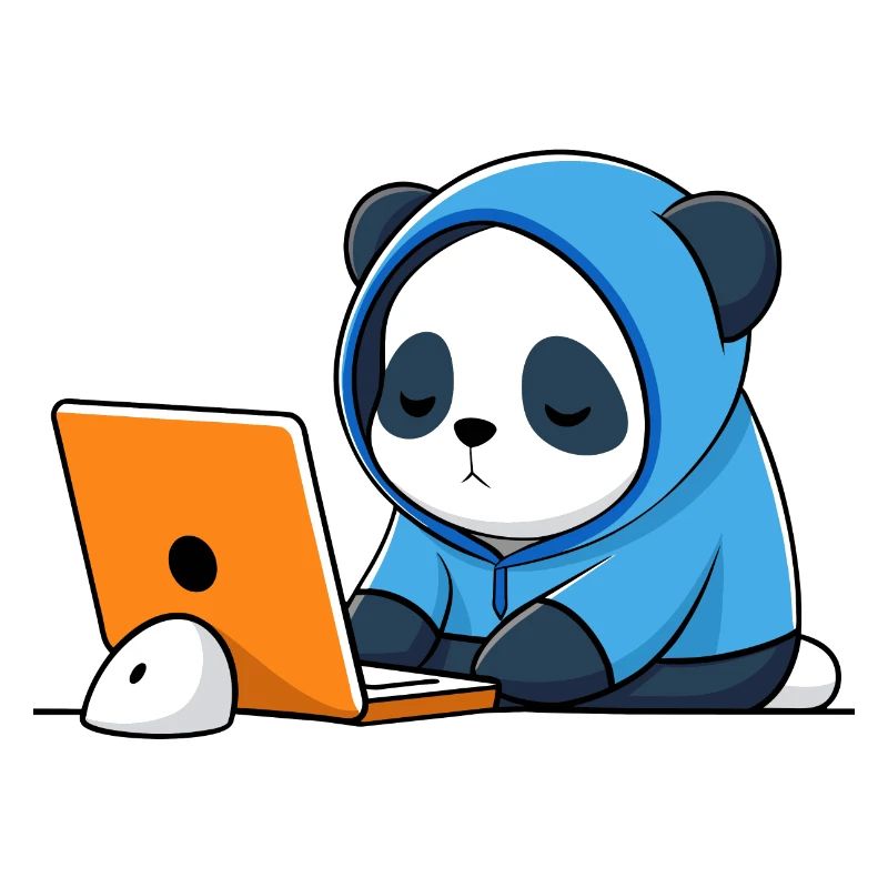Le mignon hacker Panda dort dans un sweat à capuche devant le PC