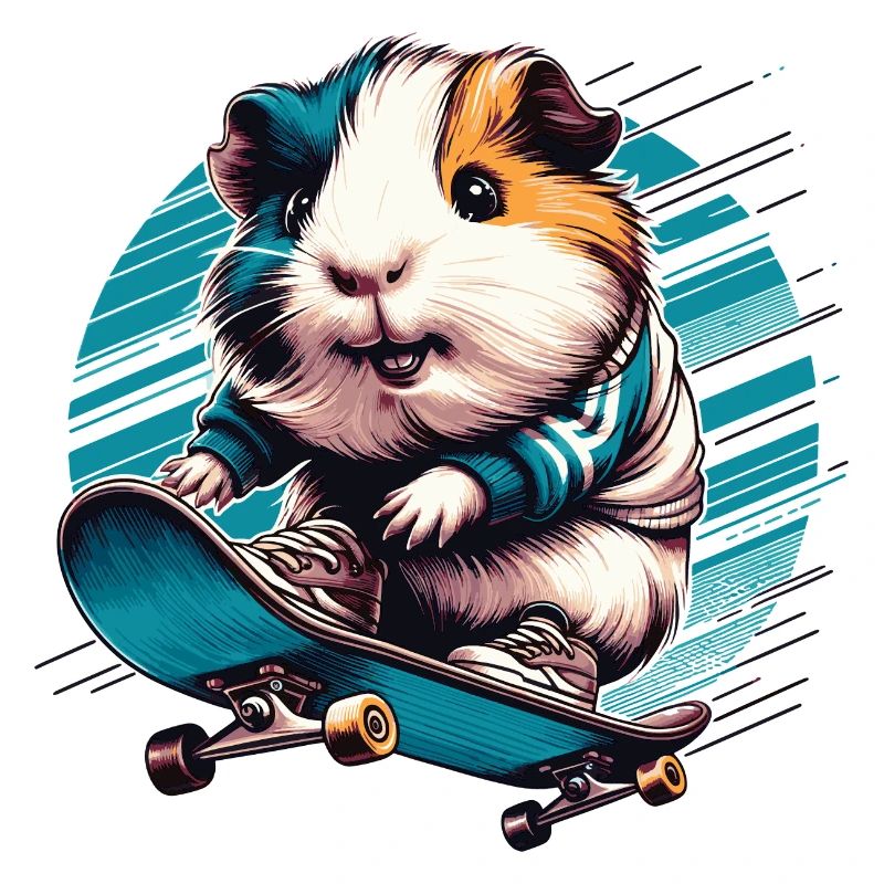 Cochon d’Inde cool sur un skateboard