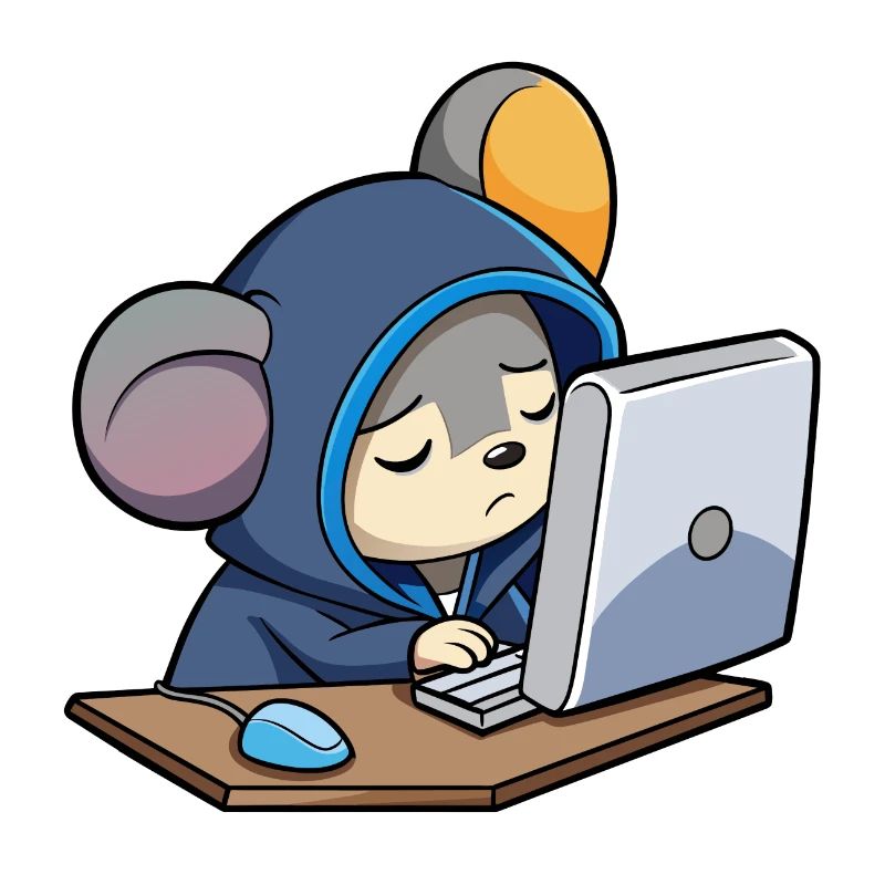 Une souris pirate mignonne dort dans un sweat à capuche devant le PC