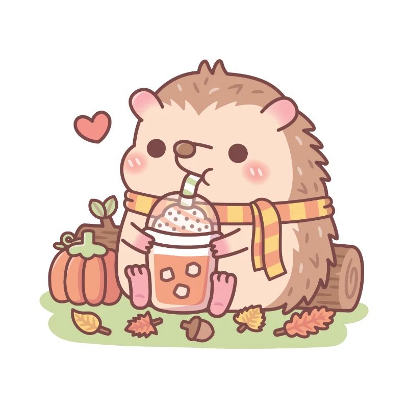 Hérisson mignon aime la citrouille épicée latte automne