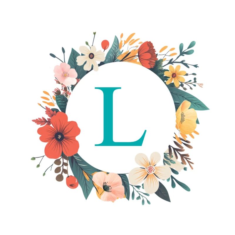 L Monogramm, Blumen-Kranz, personalisierbar