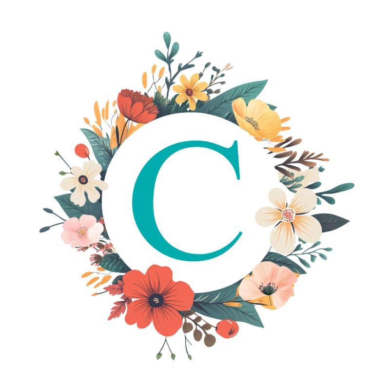 C Monogramm, Blumen-Kranz, personalisierbar