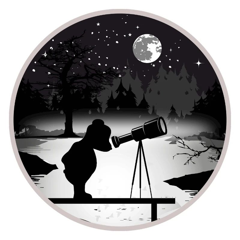 Bear with telescope under the starry sky