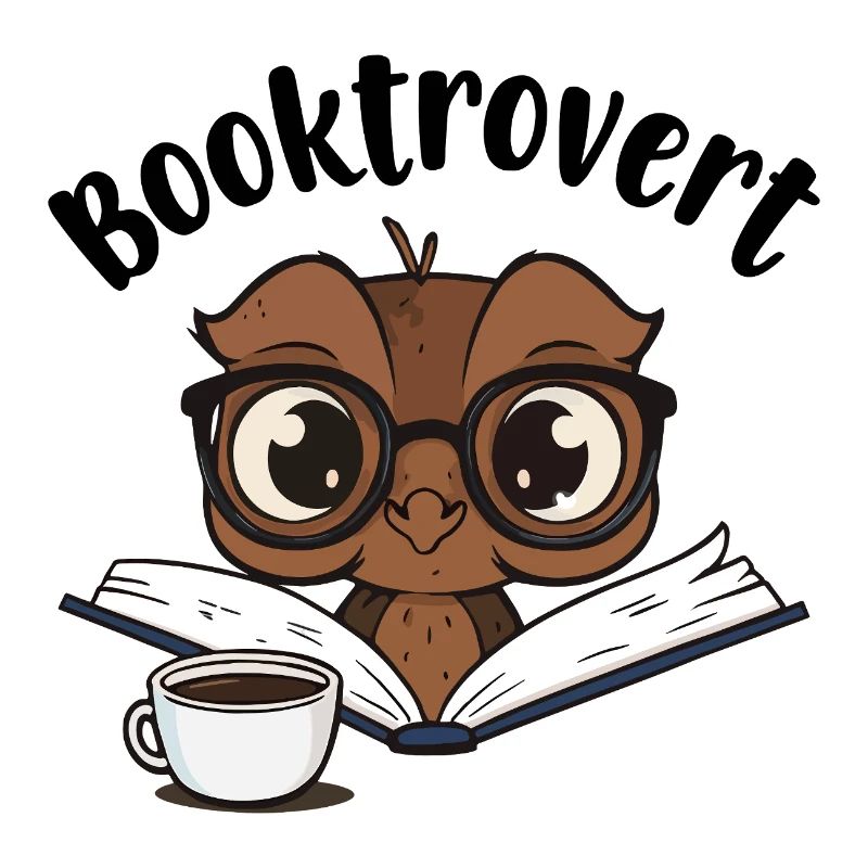 Booktrovert Eule mit Buch und Kaffee