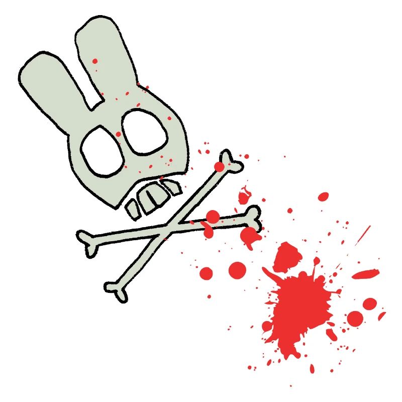 Schädelskelett mit Blutspritzern