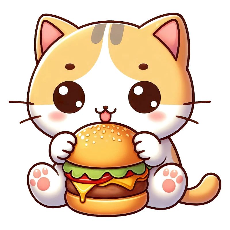 chat mignon dessin animé cheeseburger restauration rapide joie