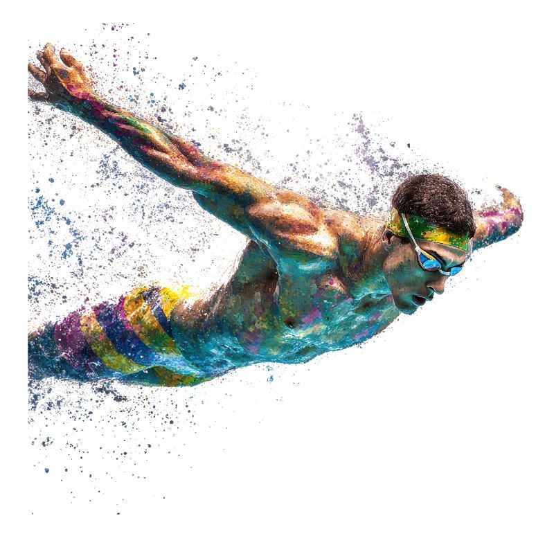 Farbenwirbel Schwimmer Splash