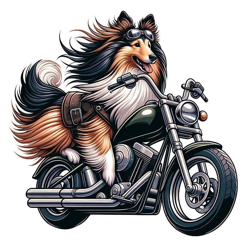 Collie Biker on Chopper Motorcycle with Goggles