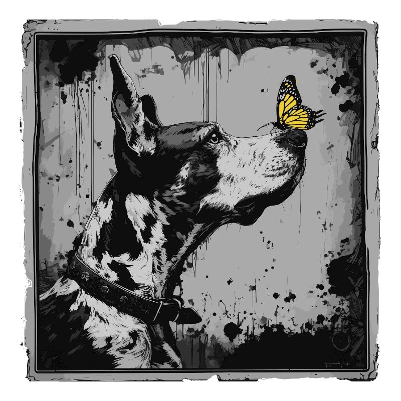 Funny Great Dane and Butterfly