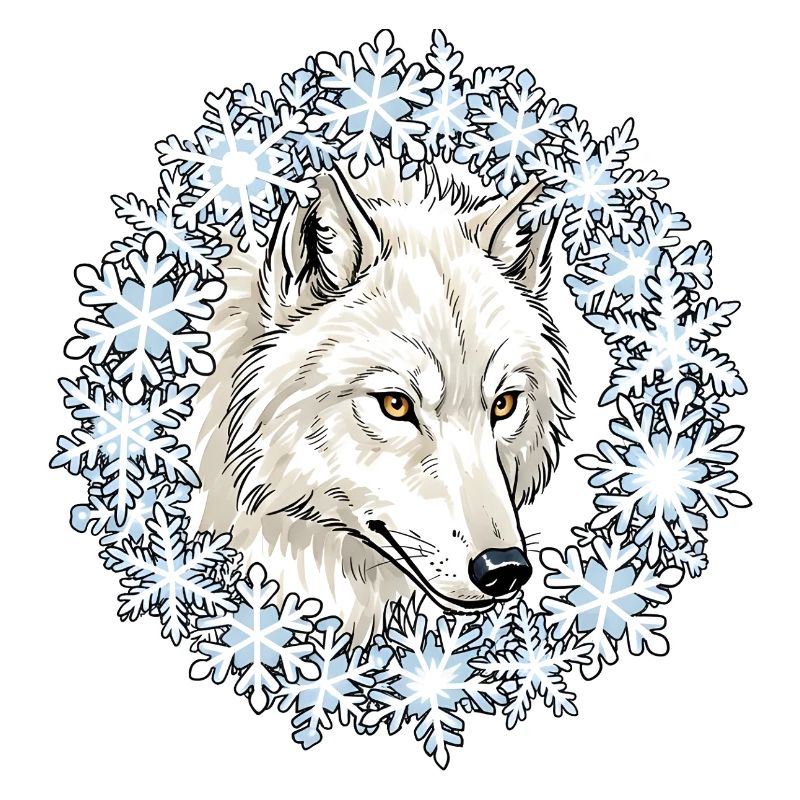 Winter wolf in a snowflake circle