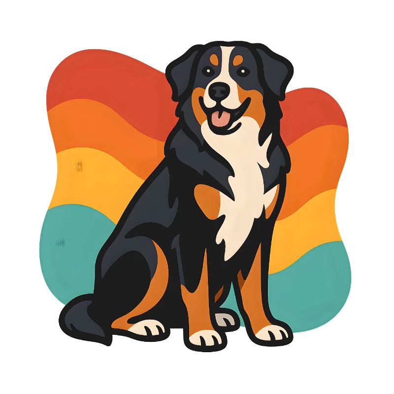 Berner Sennenhund mit Regenbogenhintergrund