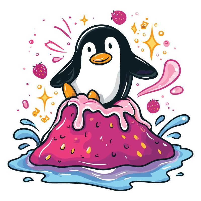 Pinguin auf pinker Marmelade-Welle