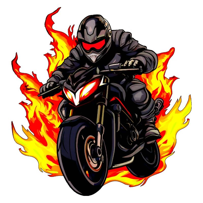 Motorradfahrer mit Flammen