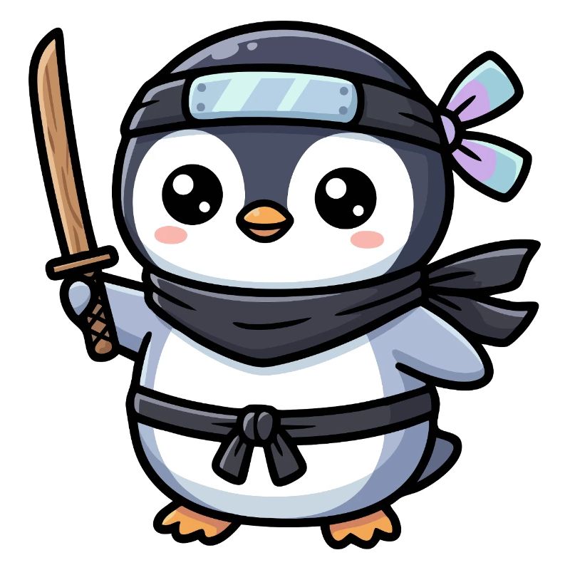 Ninja-Pinguin mit Schwert