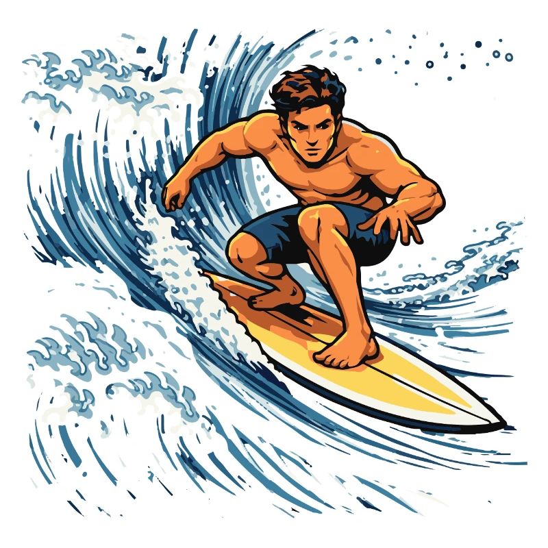 Surfer illustration on powerful wave