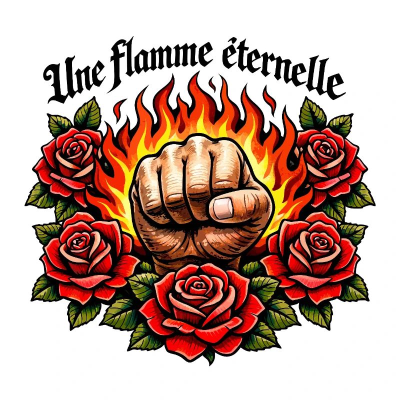 Flammende Faust und Rosen