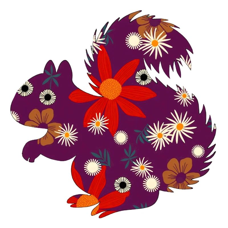 cute small animals, floral pattern