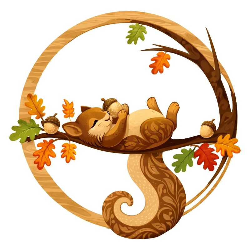 Schlafendes Eichhörnchen im Herbstkreis  