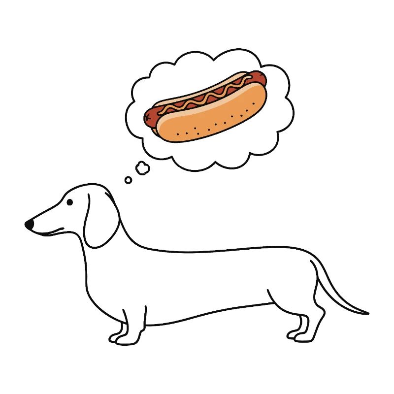 Le teckel pense à un hot-dog