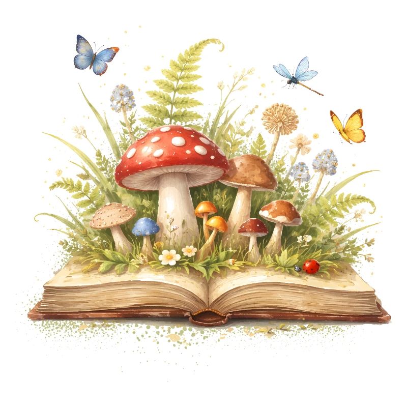 Magic book with forest illustration