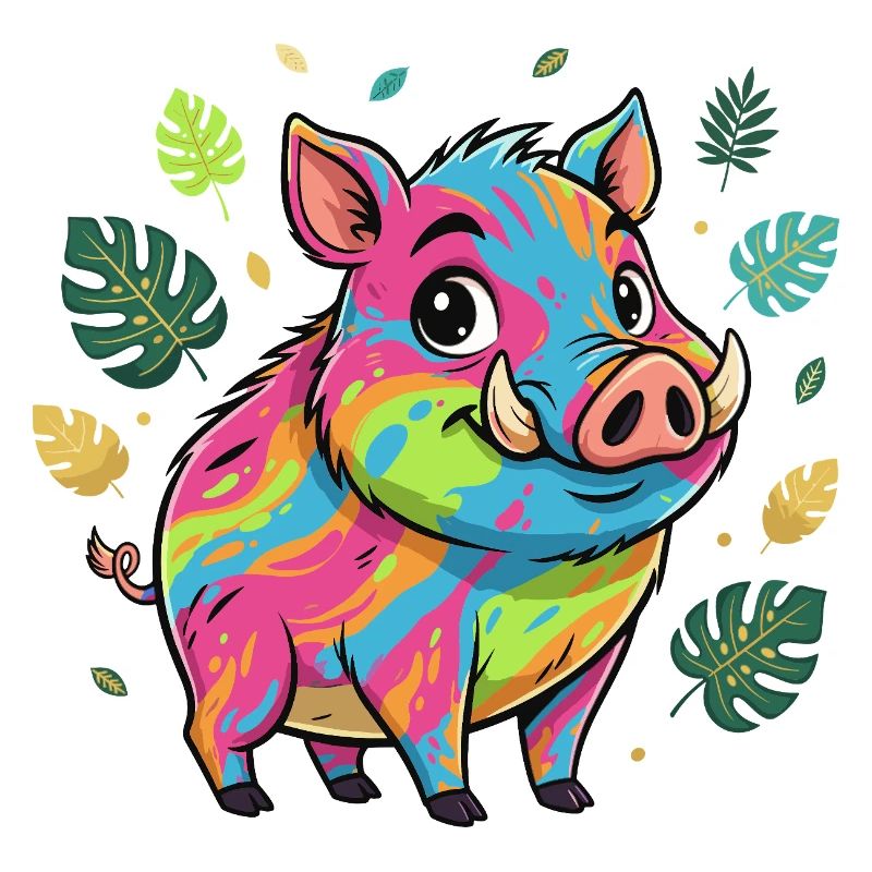 Regenbogen Schwein mit Herbstlaub