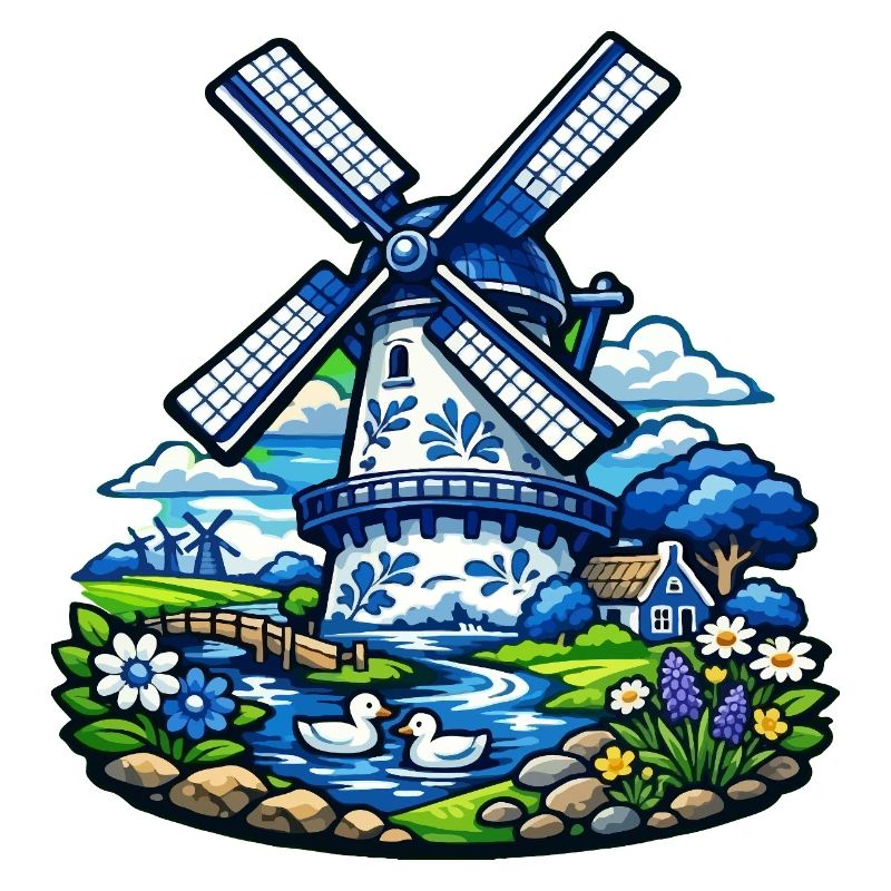 Moulin à vent bleu dans le jardin