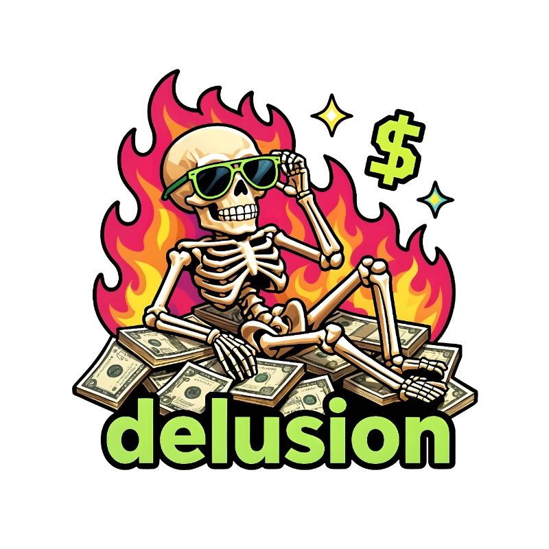 Flaming dollar skeleton delusion