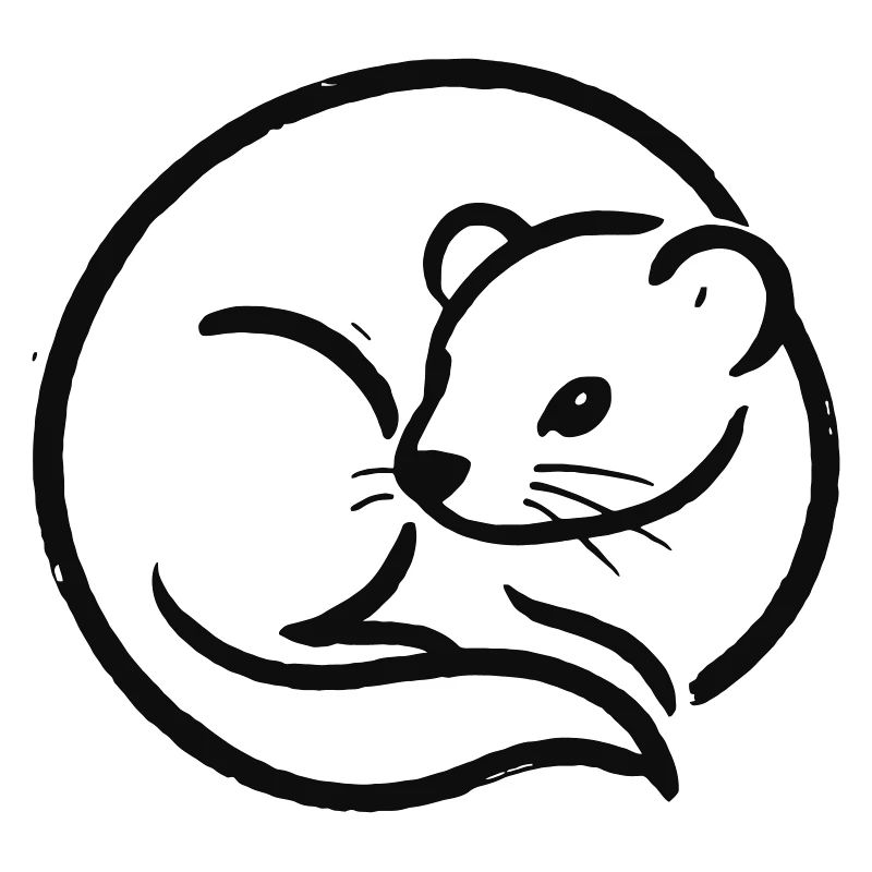 Minimalist Ferret in Black Line Drawing