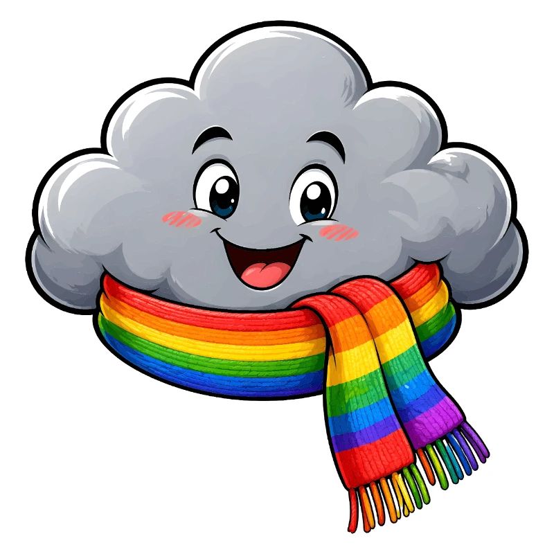 Cloud with Rainbow Scarf Funny Motif