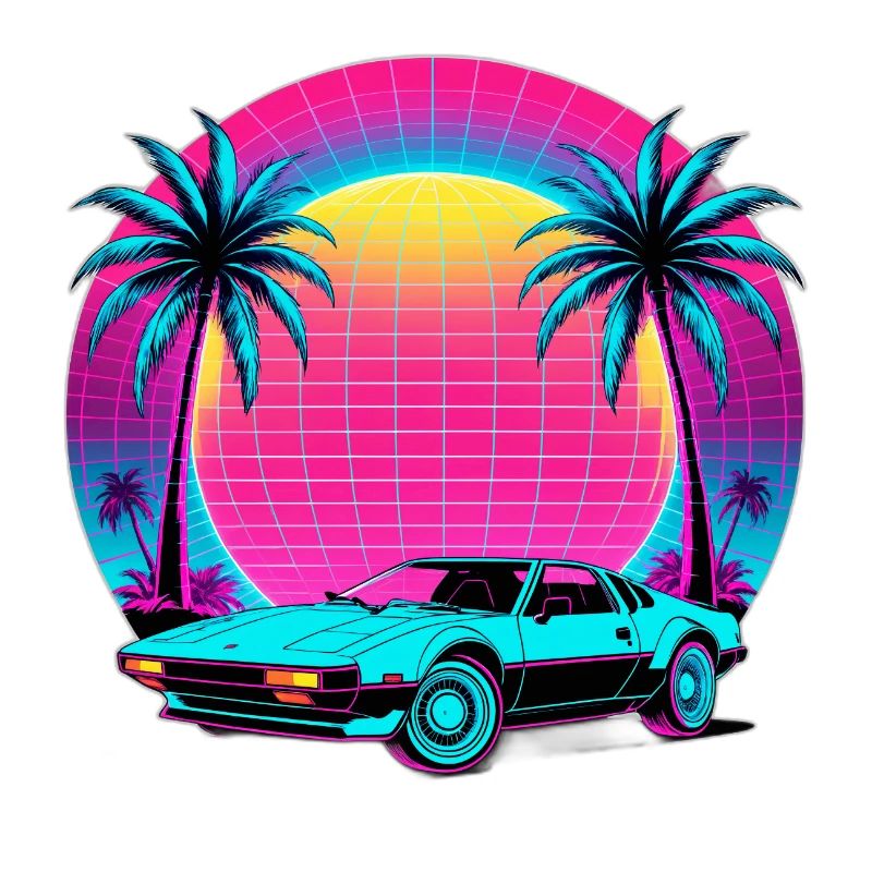 Neon Palm Sunset Car
