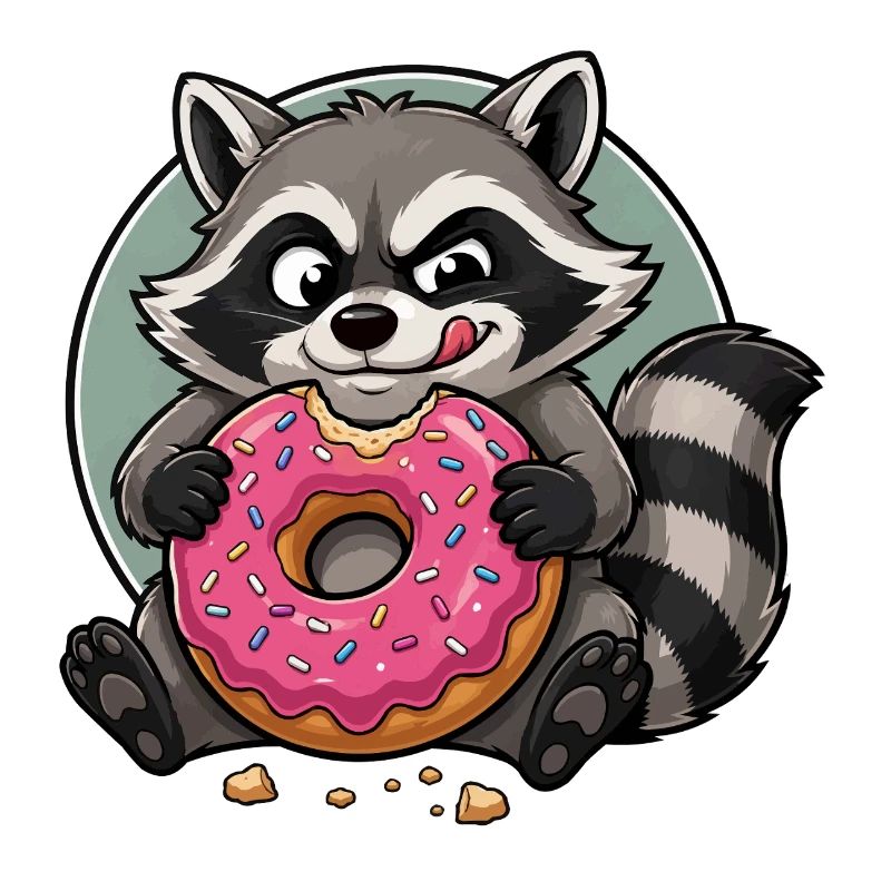 Waschbär mit pinkem Donut