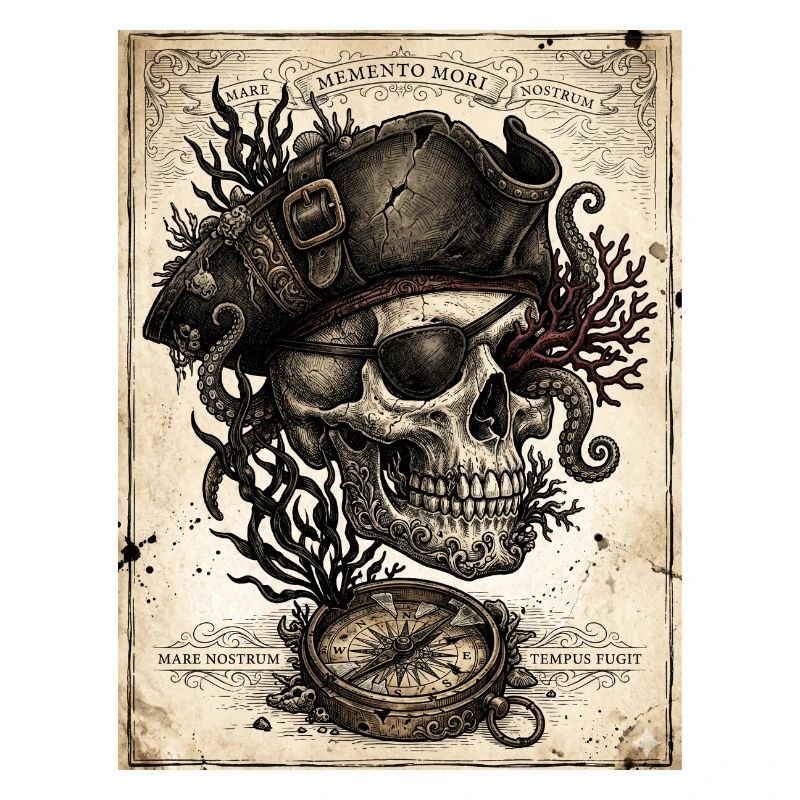 Pirate skull and compass