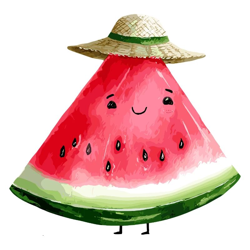Pastèque Kawaii avec chapeau de soleil