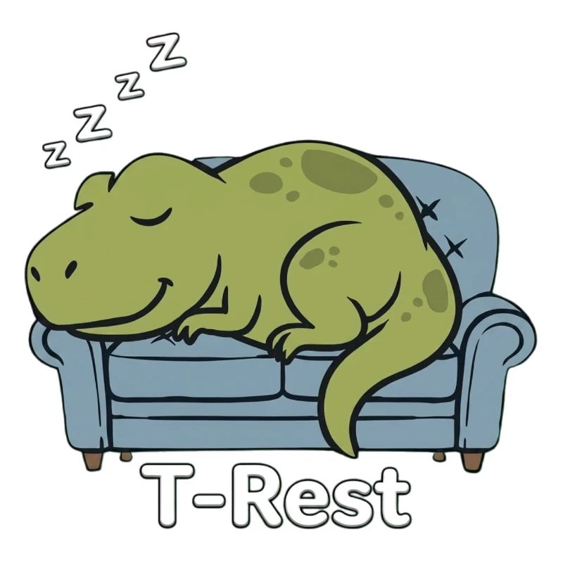 T-Rest Dino schläft auf der Couch