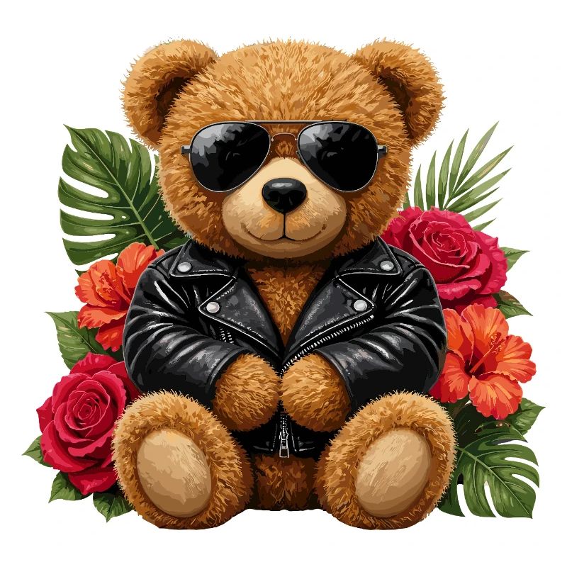Biker-Teddybär mit Blüten