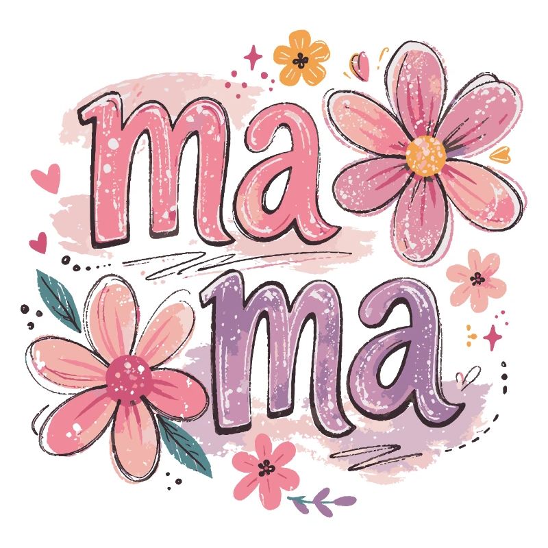 MAMA große Blumen und rosa Schleife | Retro-Stil