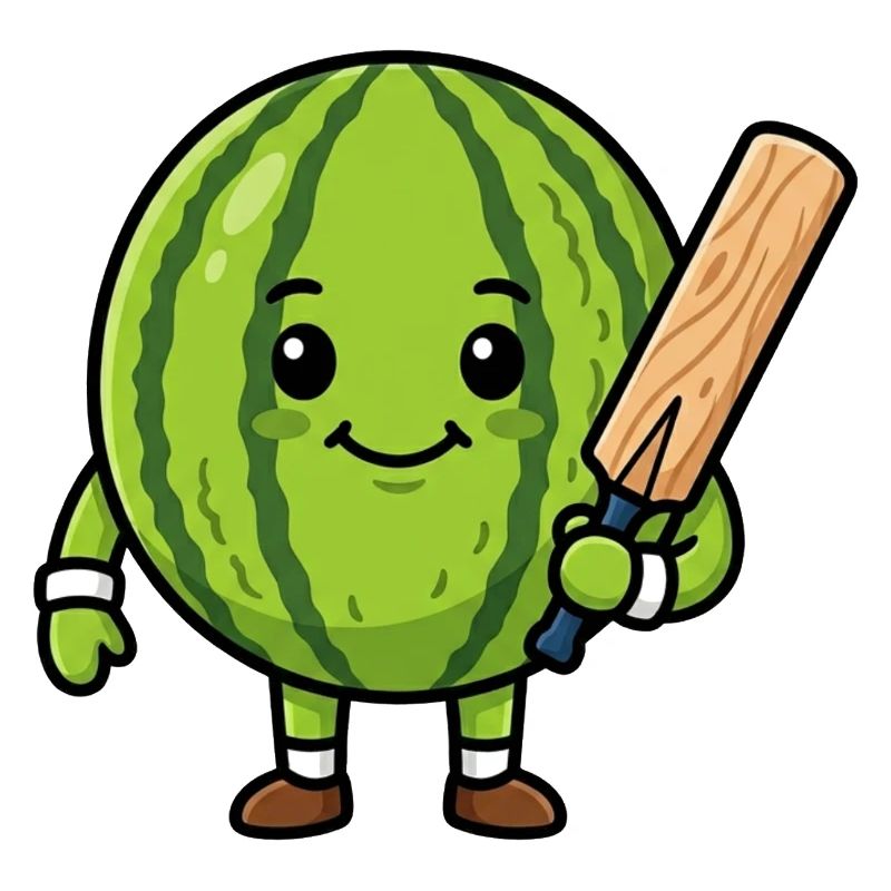 Drôle de pastèque avec une batte de cricket