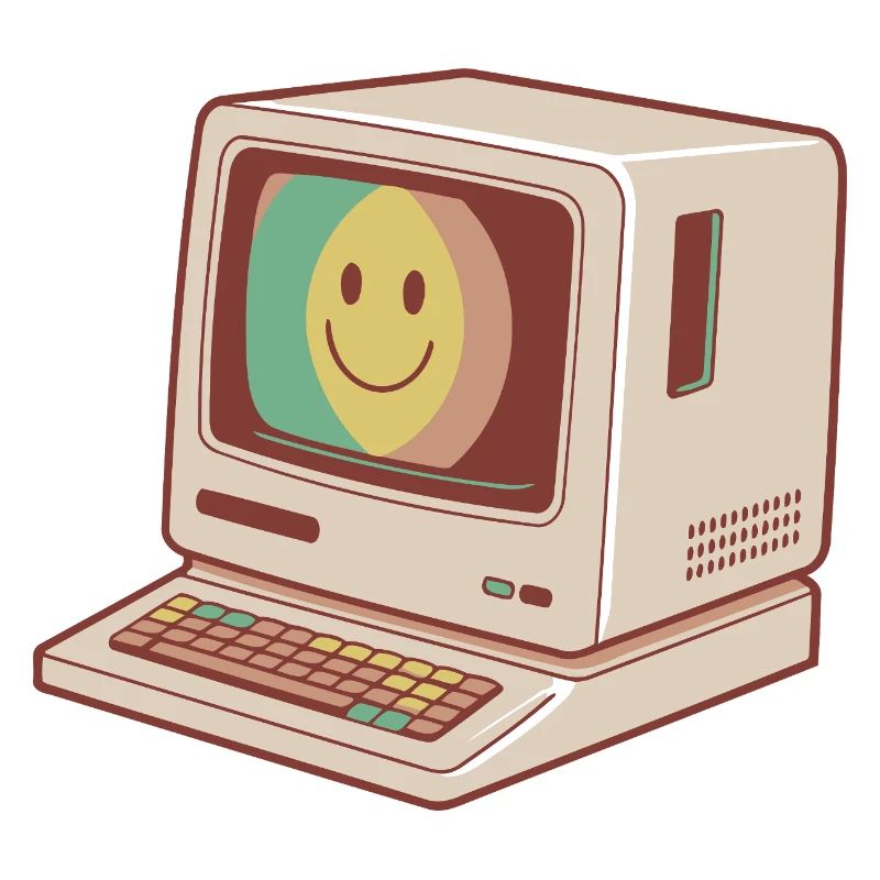 Retro Computer Smile Pastel Green Yellow Red